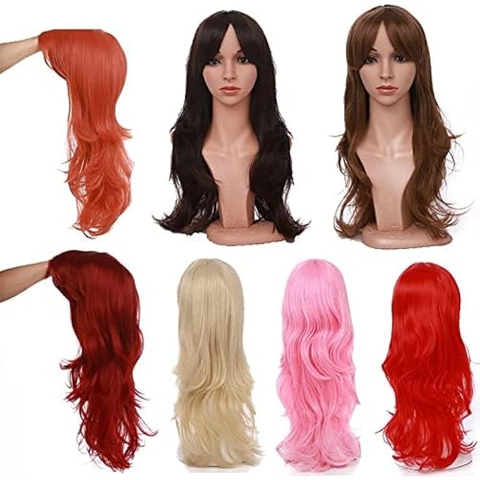 DILLARDS Synthetic Wigs With Bangs Cospaly Wig Layered Hairstyle Red Pink Blue Orange Yellow Purple Wig For Women Party (Color : Dark Black-302, Stretched Length : 24In) - Image 3